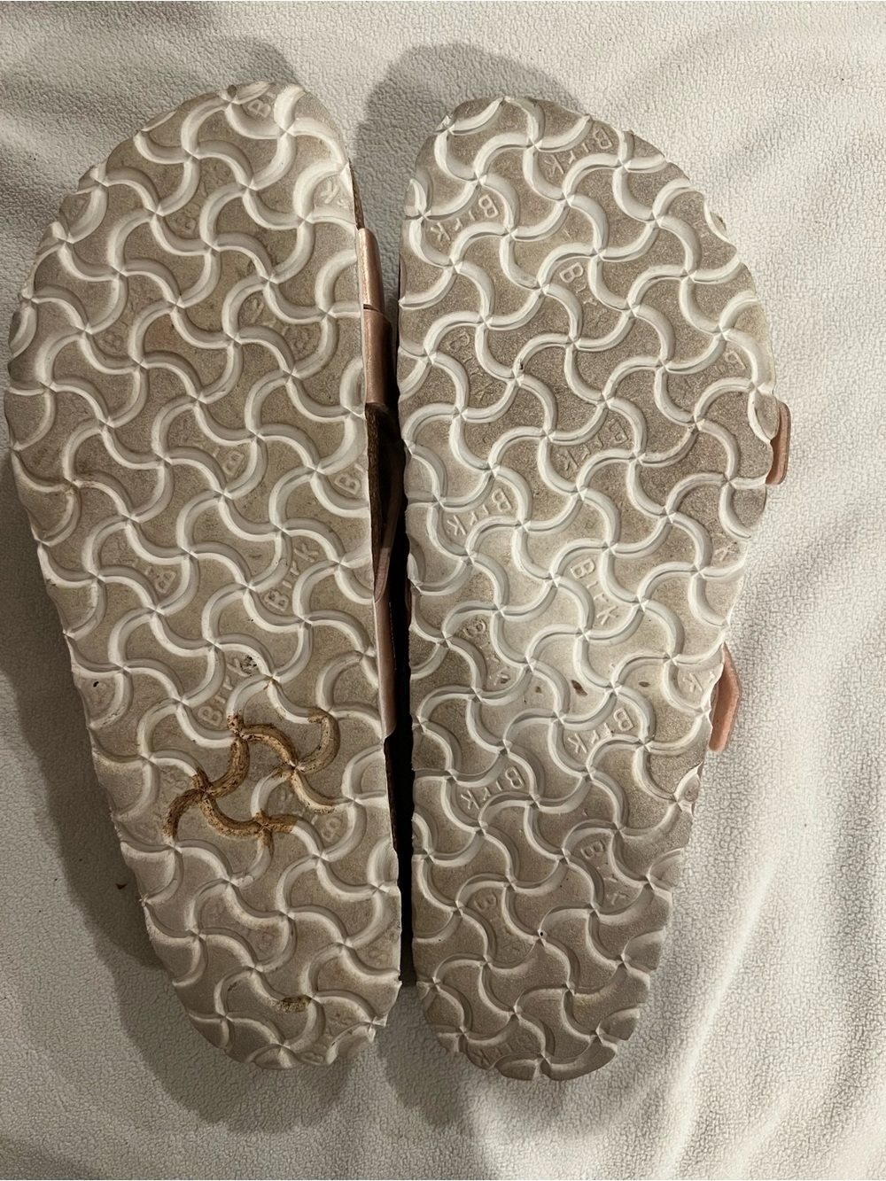 Birkenstock Metallic Rose Gold Two-Strap Slide Sandals - Picture 3 of 3